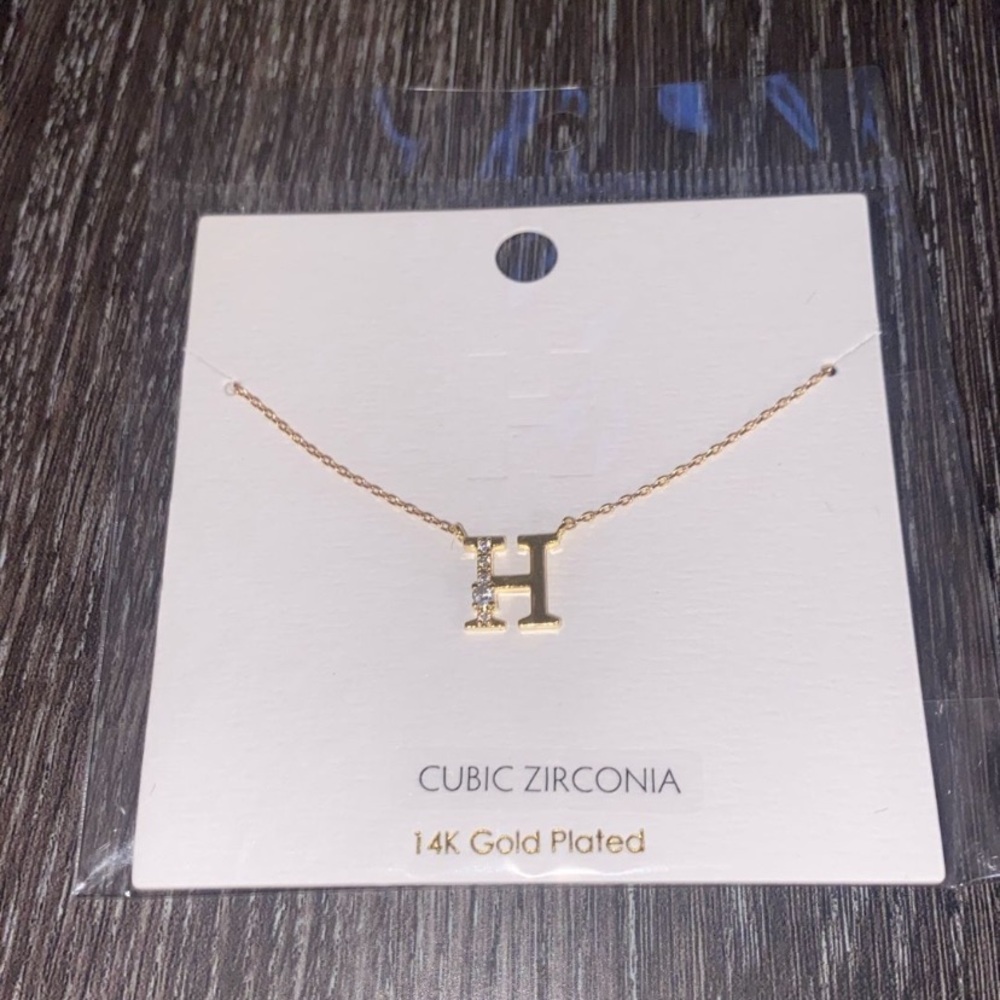 Gold Plated Initial Necklace with Cubic Zirconia